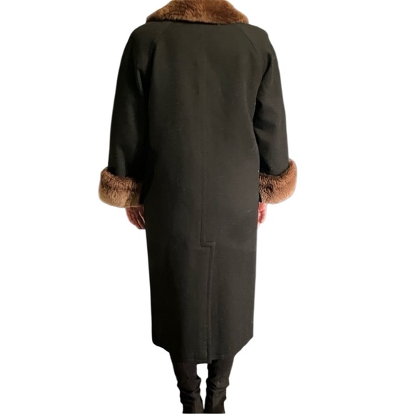 Vintage 80s Bill Blass Black Wool Slouch Brown Fur Shawl Collar Cuffs 8 Large XL - Picture 3 of 12